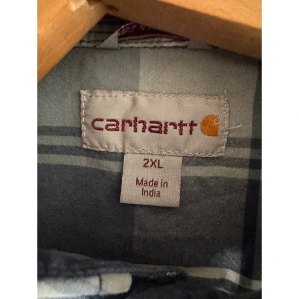 Carhartt Men's Blue Plaid Short Sleeve Button Up Shirt Size 2XL
